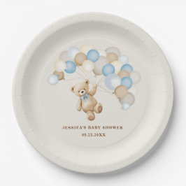 Plato De Papel Teddy Bear Boy Baby Shower