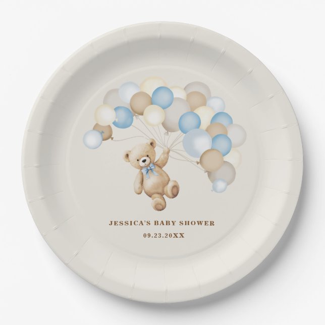 Plato De Papel Teddy Bear Boy Baby Shower (Anverso)