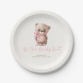 Plato De Papel Teddy Bear Brown y Baby Shower rosa