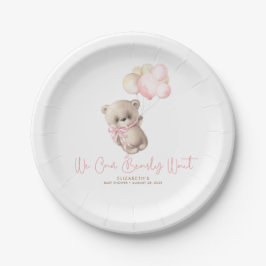 Plato De Papel Teddy Bear Brown y Baby Shower rosa