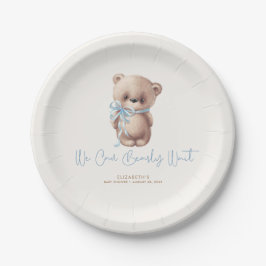 Plato De Papel Teddy Bear Brown y Blue Baby Shower