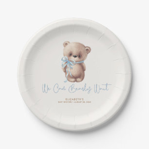 Plato De Papel Teddy Bear Brown y Blue Baby Shower