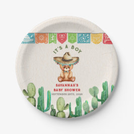 Plato De Papel Teddy Bear Cactus Boy Baby Shower Fiesta