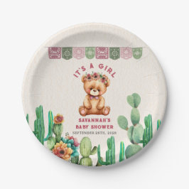 Plato De Papel Teddy Bear Cactus Chica Baby Shower Fiesta