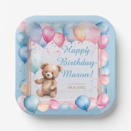 Plato De Papel Teddy Bear Colorous Balloon Beary First Birday
