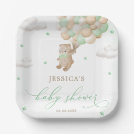 Plato De Papel Teddy Bear con los globos verdes Baby Shower