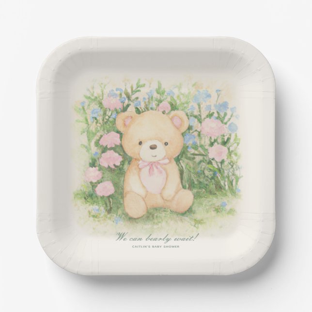Plato De Papel Teddy Bear Garden Classic Baby Shower (Anverso)