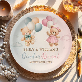 Plato De Papel Teddy Bear Gender Reveal Plate