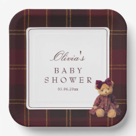 Plato De Papel Teddy Bear Girl Baby Shower