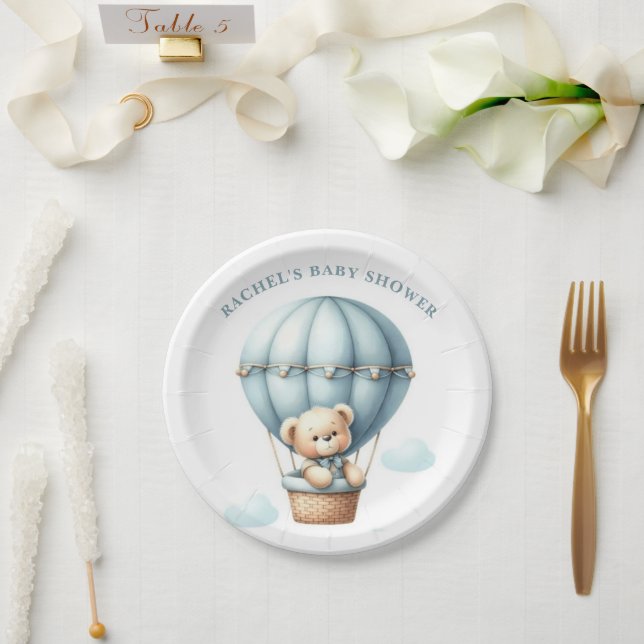 Plato De Papel Teddy Bear globo de aire caliente Baby Shower Plac (Boda)