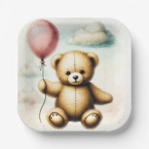 Plato De Papel Teddy Bear Globo Rosa Bearly Wait Baby Shower
