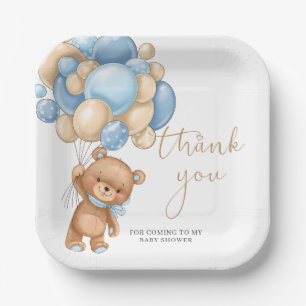 Plato De Papel Teddy Bear Globos Azules Baby Shower Gracias Pa
