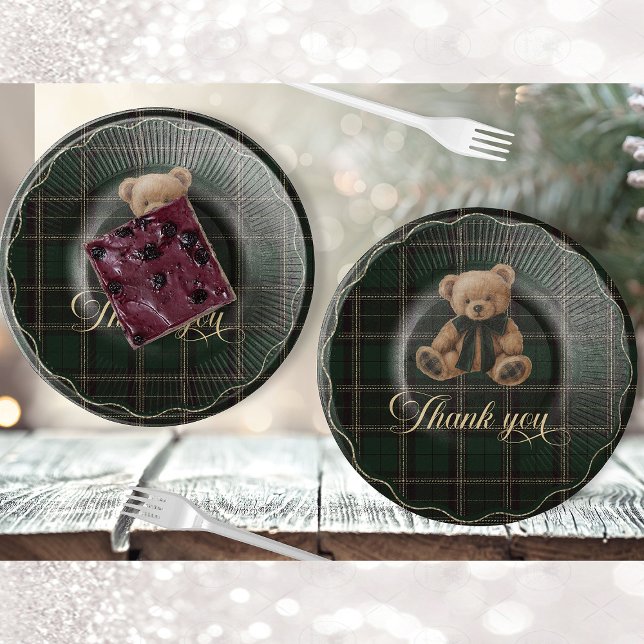 Plato De Papel Teddy Bear Green Tartan Paper Plate (Teddy Bear Green Tartan Paper Plate)