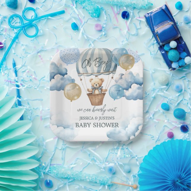 Plato De Papel Teddy Bear Hot Air Balloon Baby Shower (Fiesta)