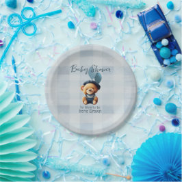 Plato De Papel Teddy Bear Jean Baby Shower Blue