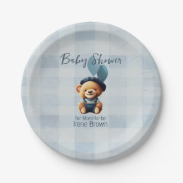 Plato De Papel Teddy Bear Jean Baby Shower Blue
