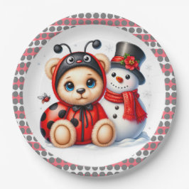 Plato De Papel Teddy Bear Ladybug con Snowman Baby Shower