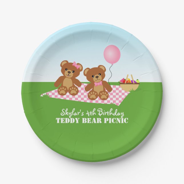 Plato De Papel Teddy Bear Picnic Birday Party (Anverso)
