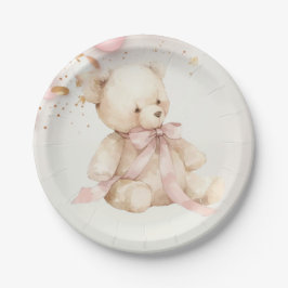 Plato De Papel Teddy Bear Pink Champagne Gold Party Plates
