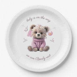 Plato De Papel Teddy Bear pink jumper Happy Baby Shower