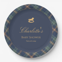 Plato De Papel Teddy Bear Plaid Boy Baby Shower Paper Plate