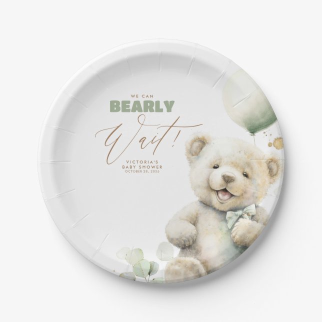 Plato De Papel Teddy Bear Podemos Esperar A Baby Shower (Anverso)