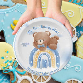 Plato De Papel Teddy Bear Rainbow Boys Baby Shower
