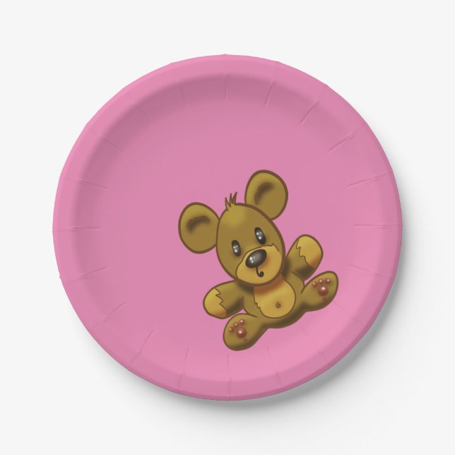 Plato De Papel Teddy Bear sobre rosa (Anverso)