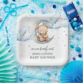 Plato De Papel Teddy Bear Stars and Moon Baby Shower