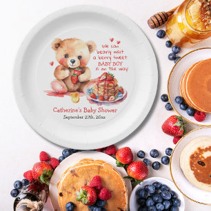 Plato De Papel Teddy Bear Strawberry Pancake Brunch Baby Shower
