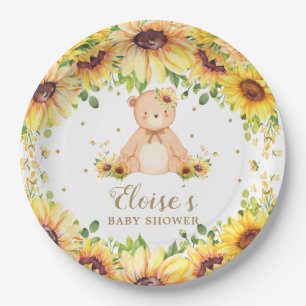 Plato De Papel Teddy Bear Sunflower Baby Shower Birday Party