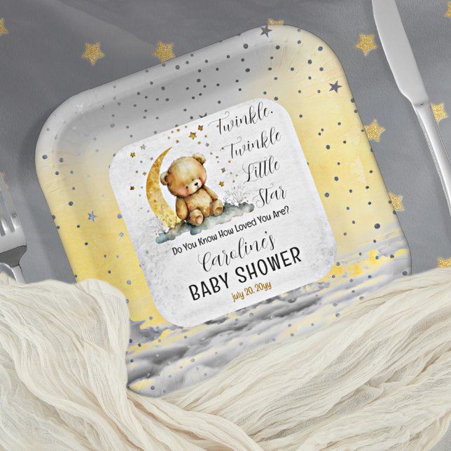 Plato De Papel Teddy Bear Twinkle Twinkle Little Star Baby Shower (Create an enchanting baby shower with our Teddy Bear Twinkle Twinkle Little Star collection.  )