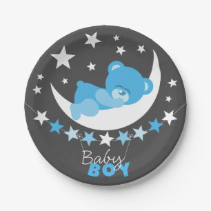 Plato De Papel Teddy Bear, Un Muchacho Azul Durmiente En El Baby 