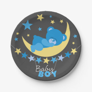 Plato De Papel Teddy Bear, Un Muchacho Azul Durmiente En El Baby 