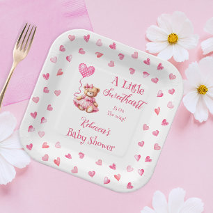 Plato De Papel Teddy Bear Un Poco Querido Chica Baby Shower