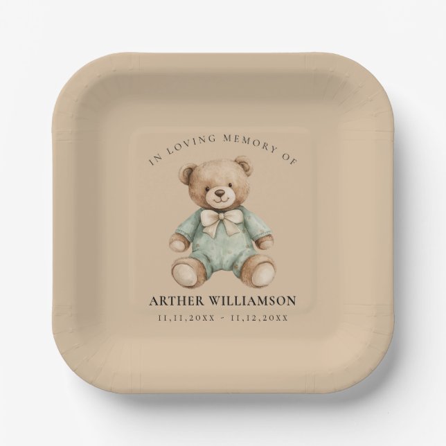 Plato De Papel Teddy Bear Watercolour Memorial Paper Plates (Anverso)