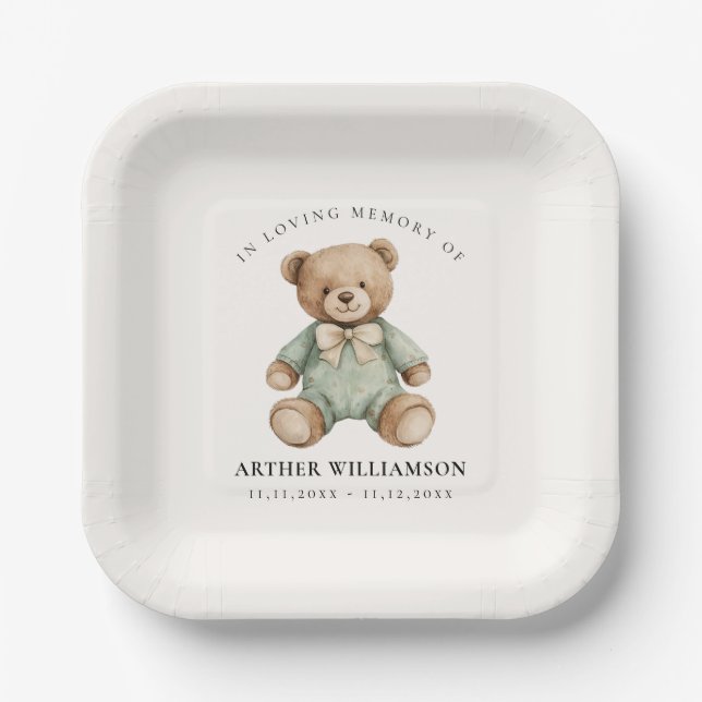 Plato De Papel Teddy Bear Watercolour Memorial Paper Plates (Anverso)