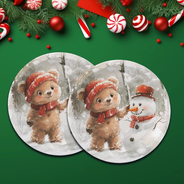 Plato De Papel Teddy Bear y Snowman (Subido por el creador)