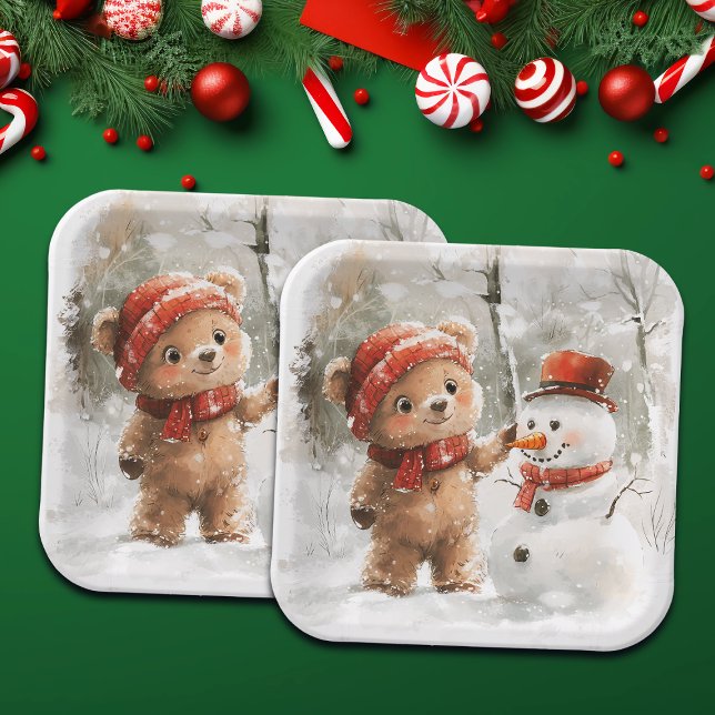 Plato De Papel Teddy Bear y Snowman (Subido por el creador)