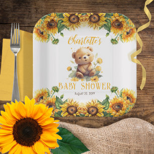 Plato De Papel Teddy Bear y Sunflowers Baby Shower