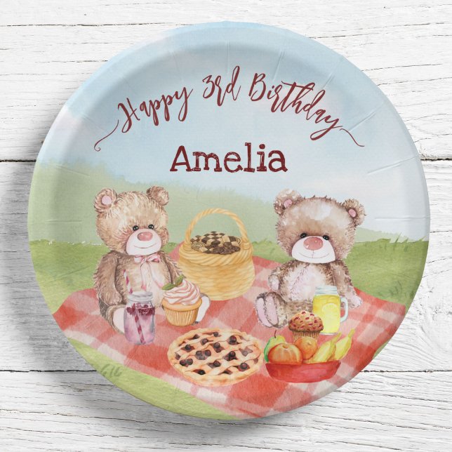 Plato De Papel Teddy bears fiesta de cumpleaños de picnic persona (Subido por el creador)