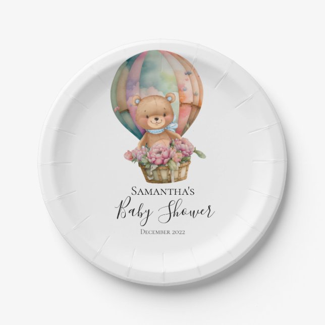 Plato De Papel Teddy Floral Boy globo de aire caliente Placas de  (Anverso)