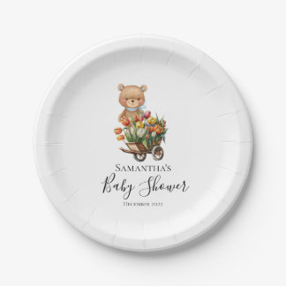 Plato De Papel Teddy Floral Boy Placas Rusticas De Papel Azul
