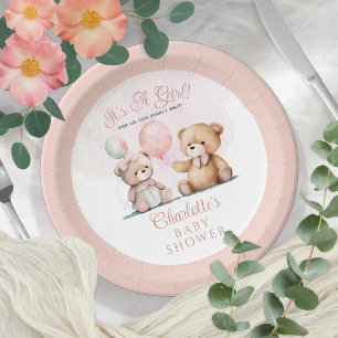Plato De Papel Teddy Oce es un Chica espera temprano Baby Shower