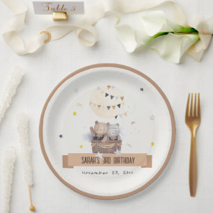 Plato De Papel Teddy Teddy Aire Caliente Balón Niños Cumpleaños
