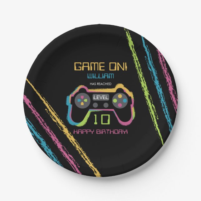 Plato De Papel Teen Gaming Gamer Video Game Player Birthday (Anverso)