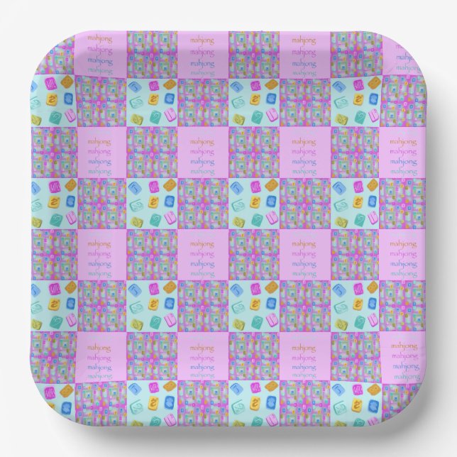 Plato De Papel Teja de Mahjong Patchwork (Anverso)