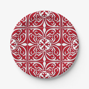Plato De Papel Teja marroquí - rojo oscuro y blanca