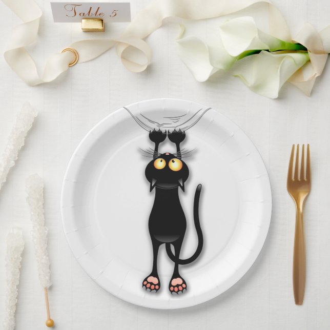 Plato De Papel Tejido de caracteres divertidos de gato (Boda)
