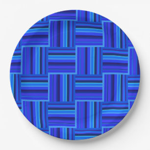 Plato De Papel Tejido de rayas azules